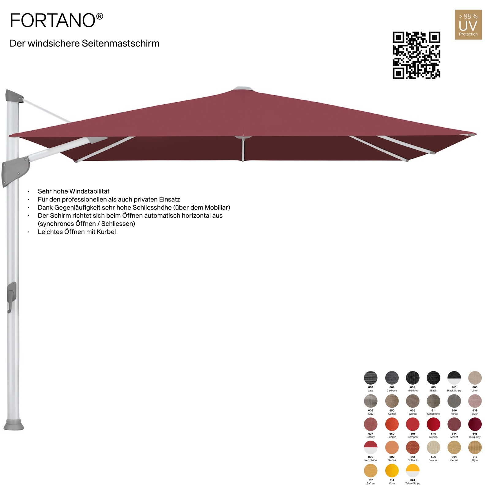 GLATZ Sonnenschirm FORTANO® Ampelschirm 400 x 300 cm 100 % Polyacryl in 27 Farbvarianten