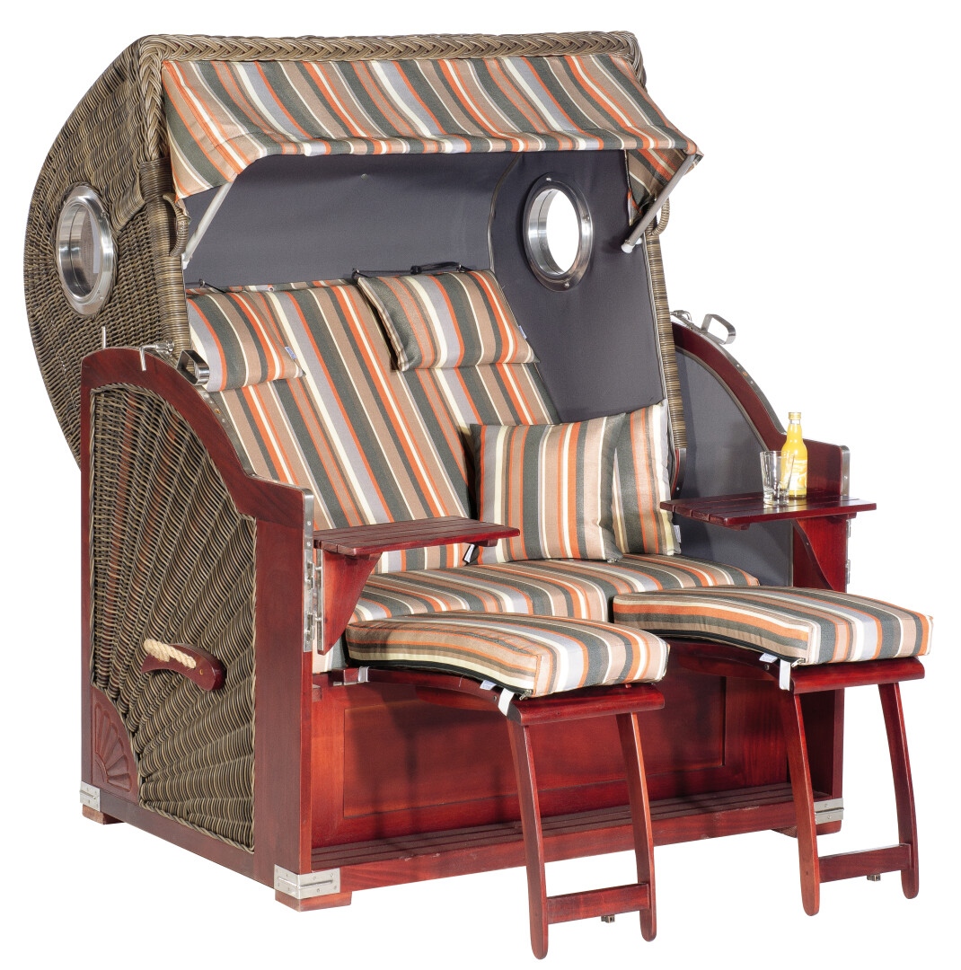 SunnySmart Garten-Strandkorb Rustikal 500 PLUS COMFORT 3/4-Liegemodell 2-Sitzer XL