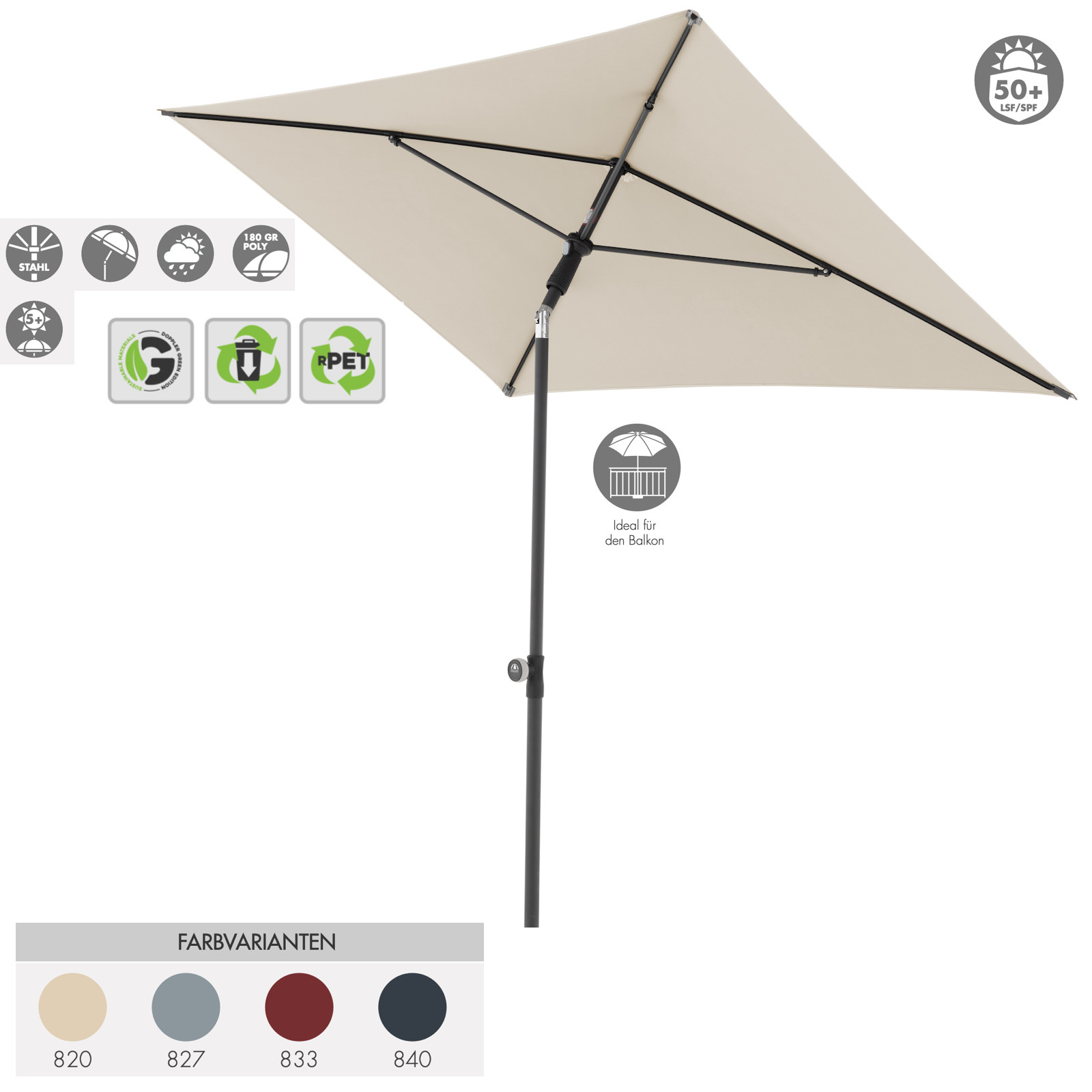Doppler ACTIVE Green Edition 200 x 120 cm Sonnenschirm in 4 Farbvarianten Mittelmastschirm Balkonschirm Doppler ACTIVE Green Edition 200 x 120 cm Sonnenschirm in 4 Farbvarianten Mittelmastschirm Balkonschirm