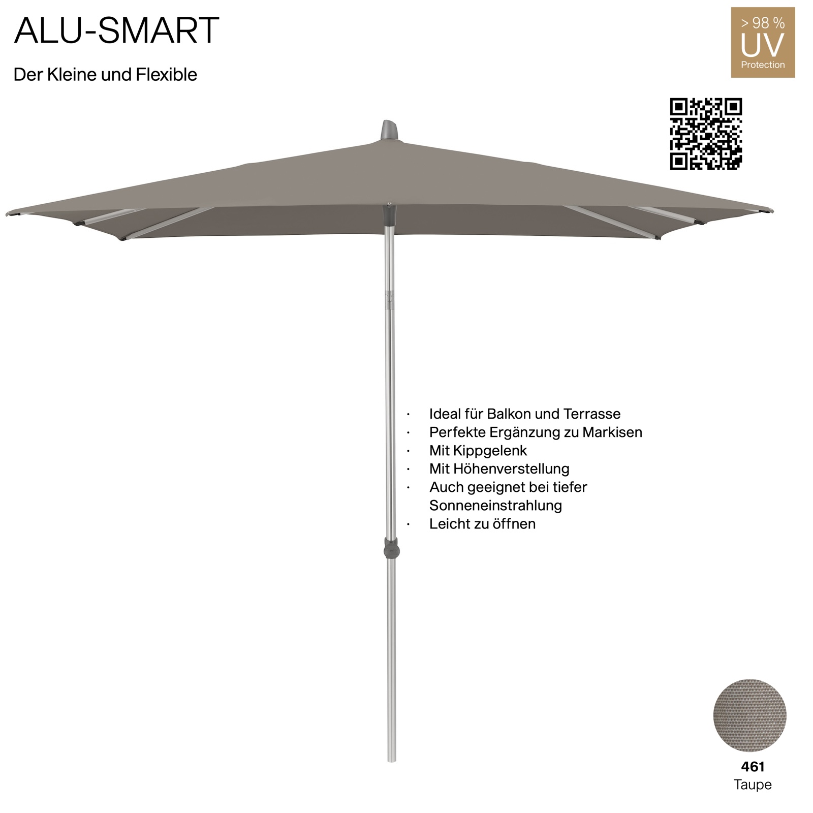GLATZ Sonnenschirm ALU-SMART 210 x 150 cm Gestell natureloxiert Farbe 461 Taupe