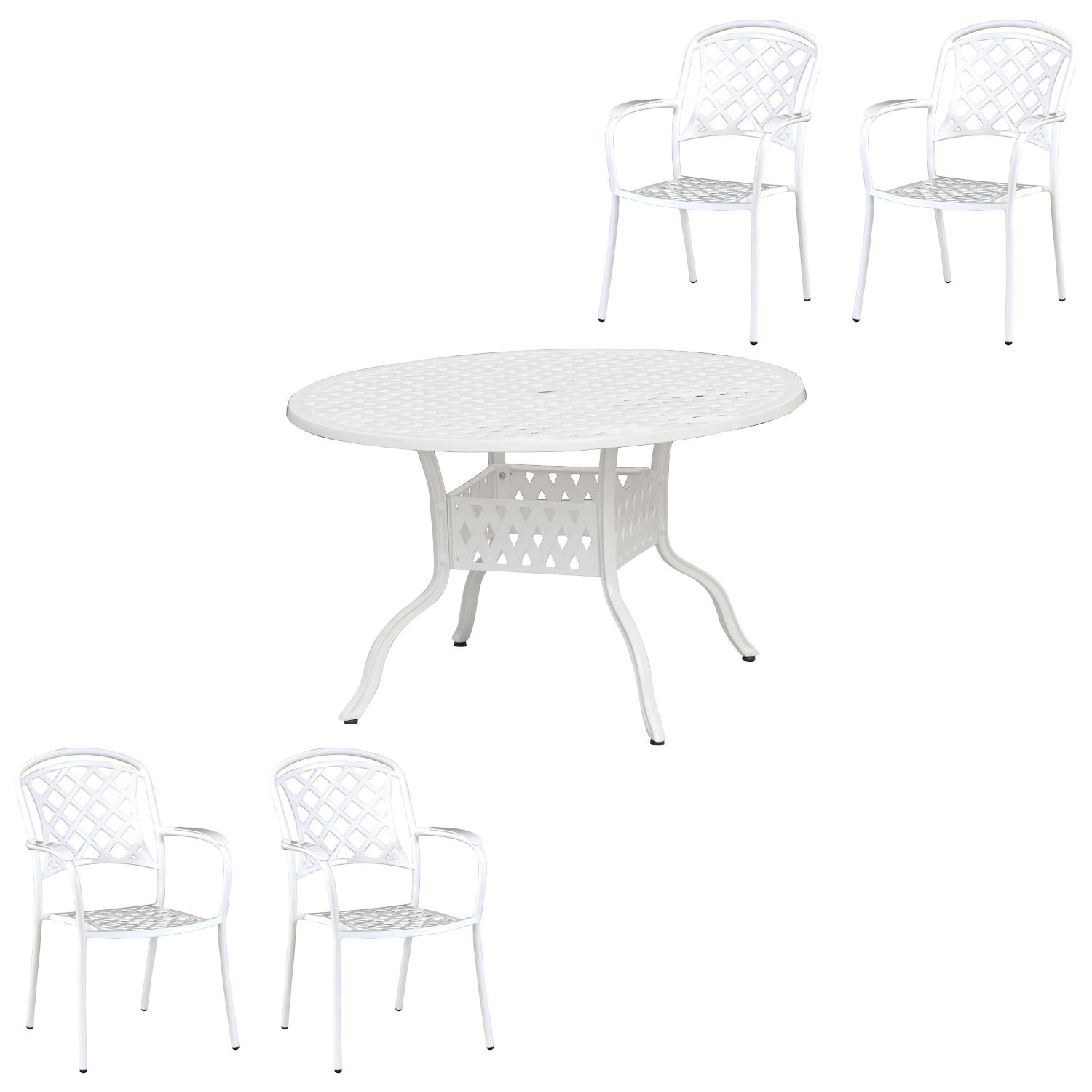 Inko 5-teilige Sitzgruppe Aluminium Guss weiß Tisch Ø 120 cm mit 4 Sesseln Inko 5-teilige Sitzgruppe Aluminium Guss weiß Tisch Ø 120 cm mit 4 Sesseln