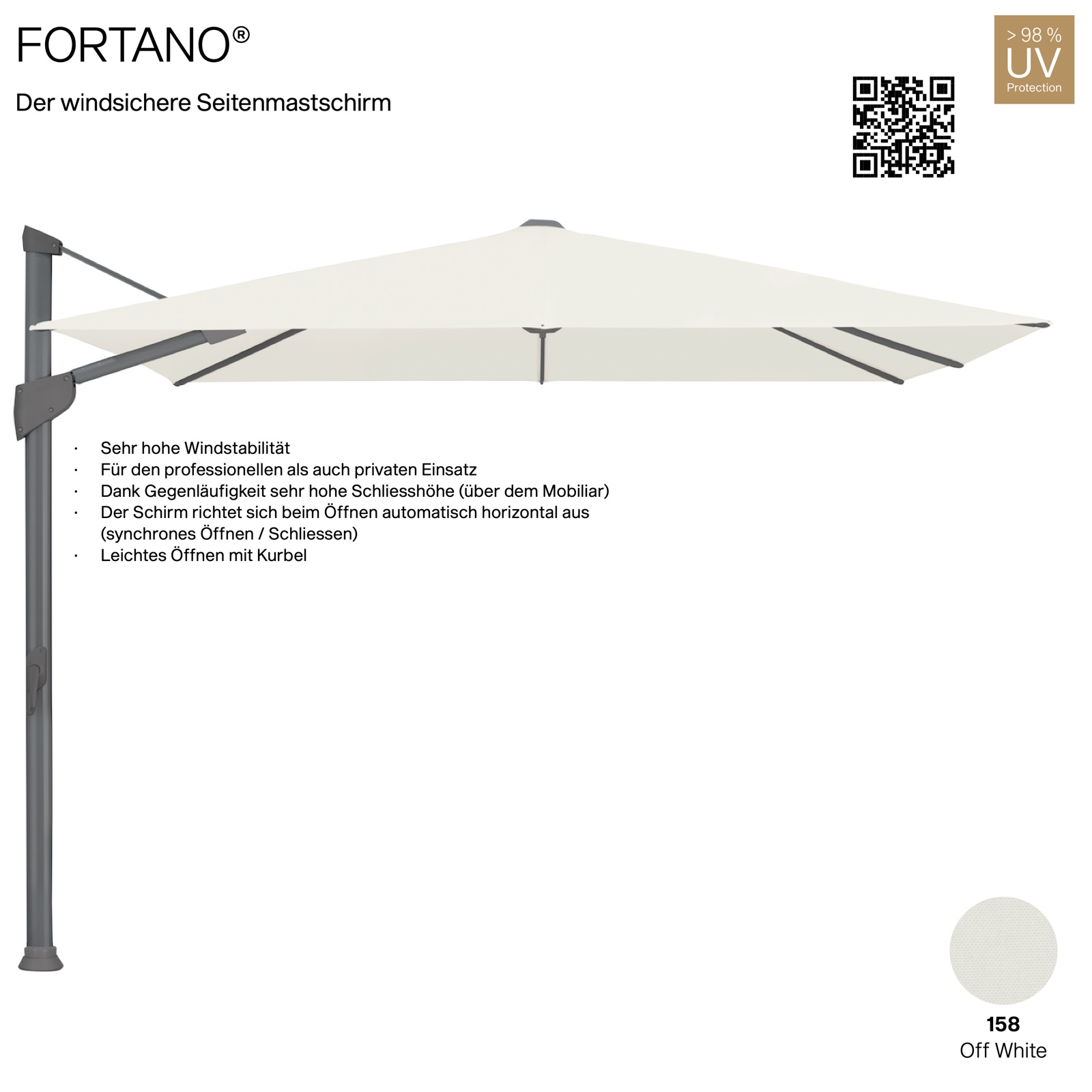 GLATZ Sonnenschirm FORTANO® Ampelschirm 300 x 300 cm Freiarmschirm Bezugsfarbe 158 Off-White