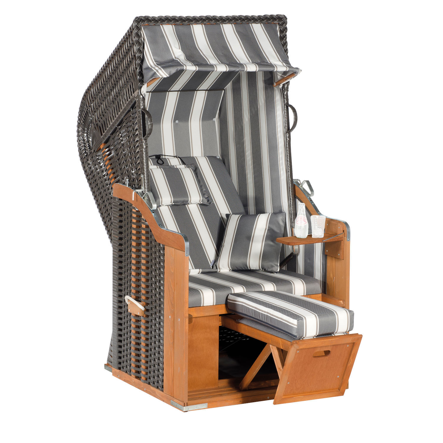 SunnySmart Rustikal Garten-Strandkorb 250 PLUS 1-Sitzer anthrazit/grau mit Kissen
