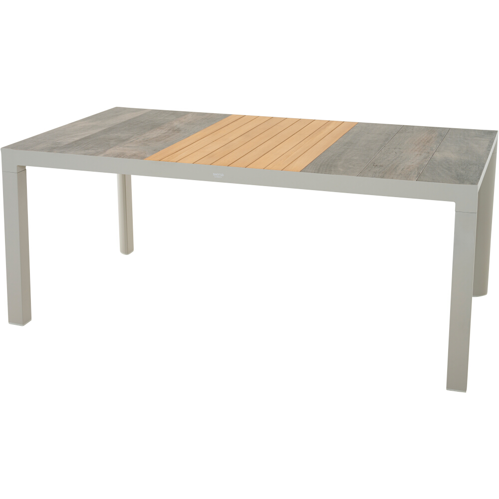 Lindos Tisch 180x100 matt seidengrau Alu,Keramik,Teak FSC 100%
