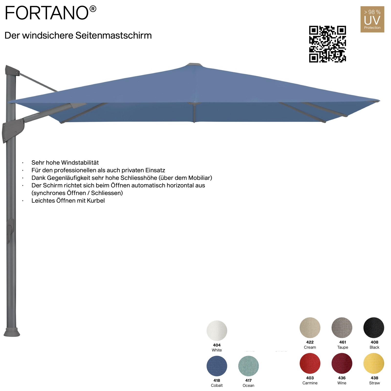 GLATZ Sonnenschirm FORTANO® Ampelschirm 300 x 300 cm Freiarmschirm in 9 Farbvarianten