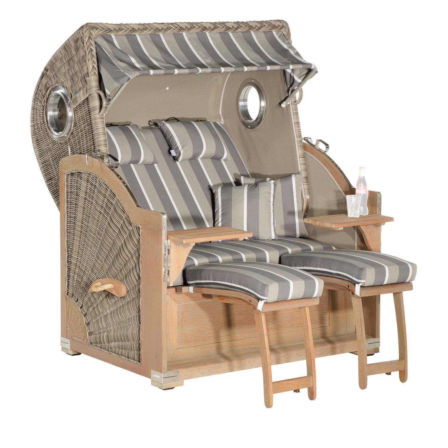 SunnySmart Rustikal 2-Sitzer XL Garten-Strandkorb 500 PLUS COMFORT 3/4-Liegemodell