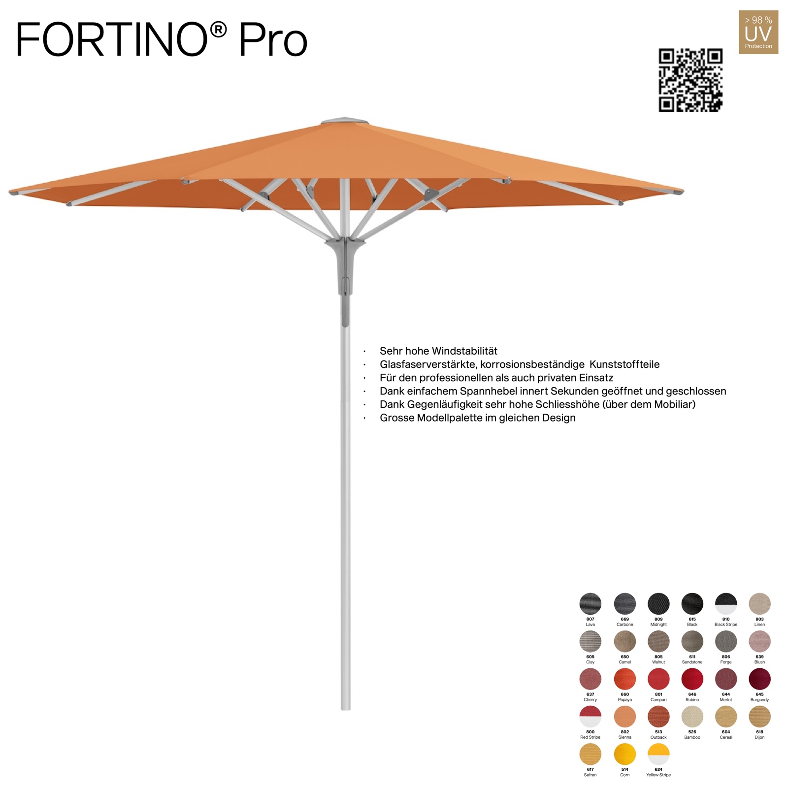 GLATZ Sonnenschirm FORTINO® Pro rund ø 250 cm 100 % Polyacryl in 27 Farbvarianten
