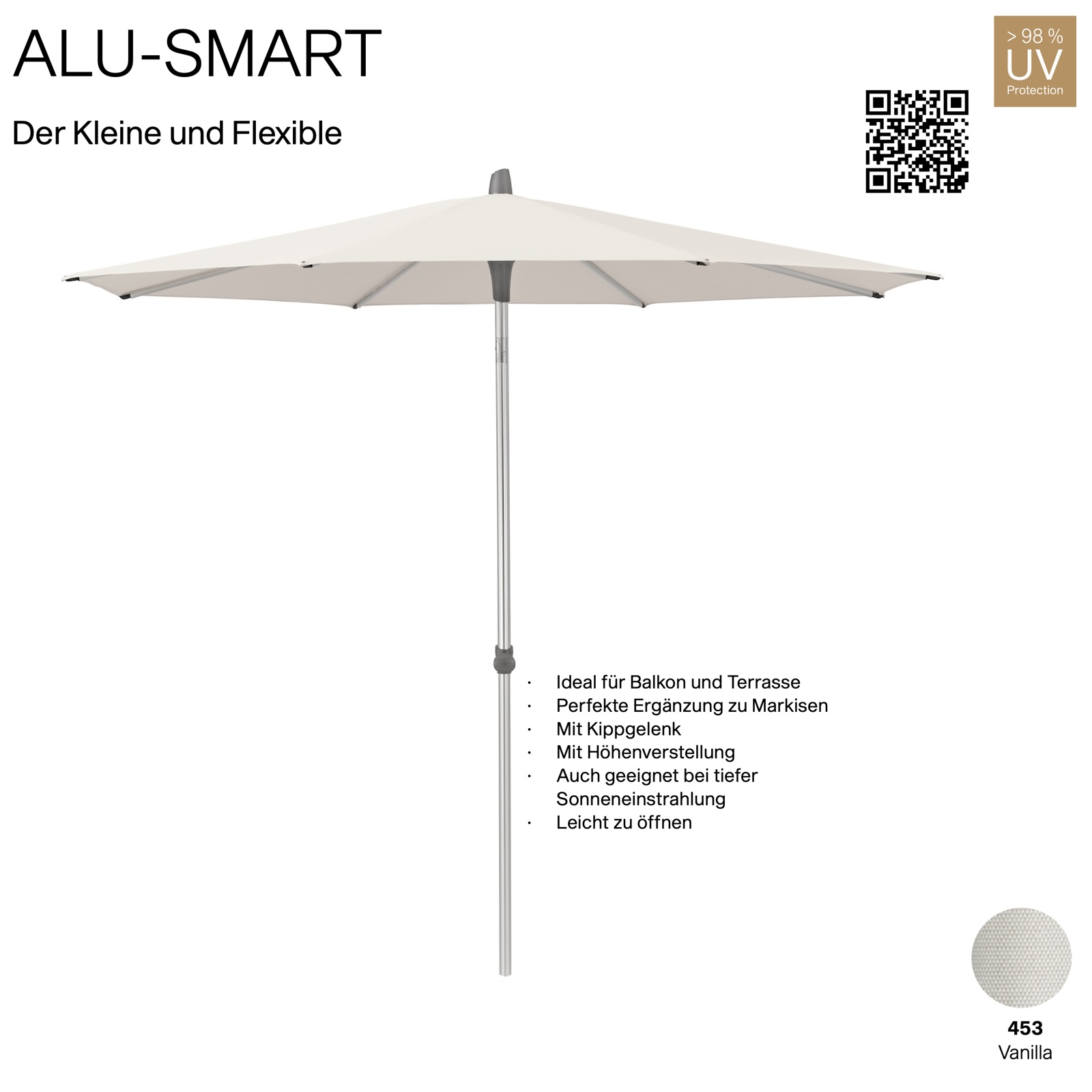 GLATZ Sonnenschirm ALU-SMART rund ø 250 cm Gestell natureloxiert Farbe 453 Vanilla Mittelstock