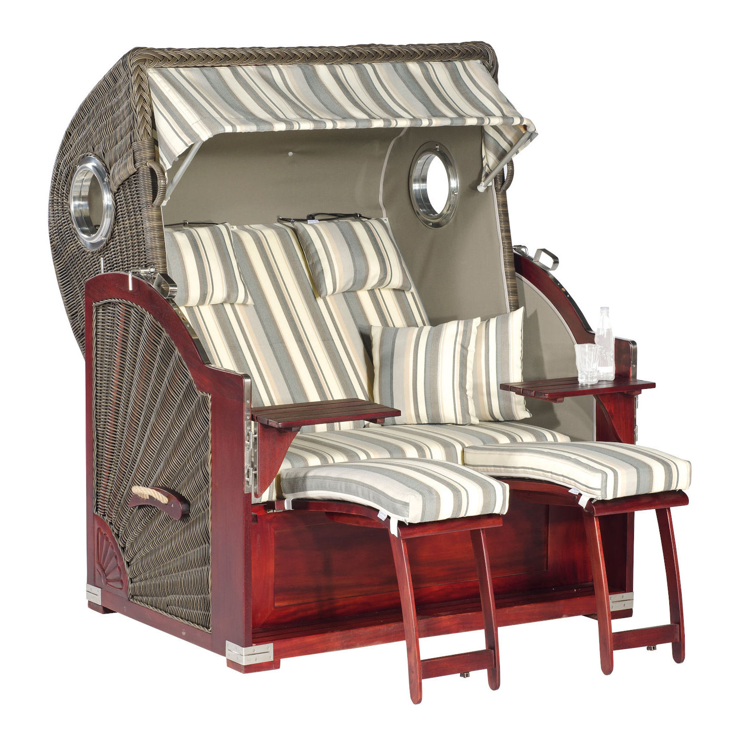 SunnySmart Garten-Strandkorb Rustikal 500 PLUS COMFORT 3/4-Liegemodell 2-Sitzer XL cappuccino/taupe/grau