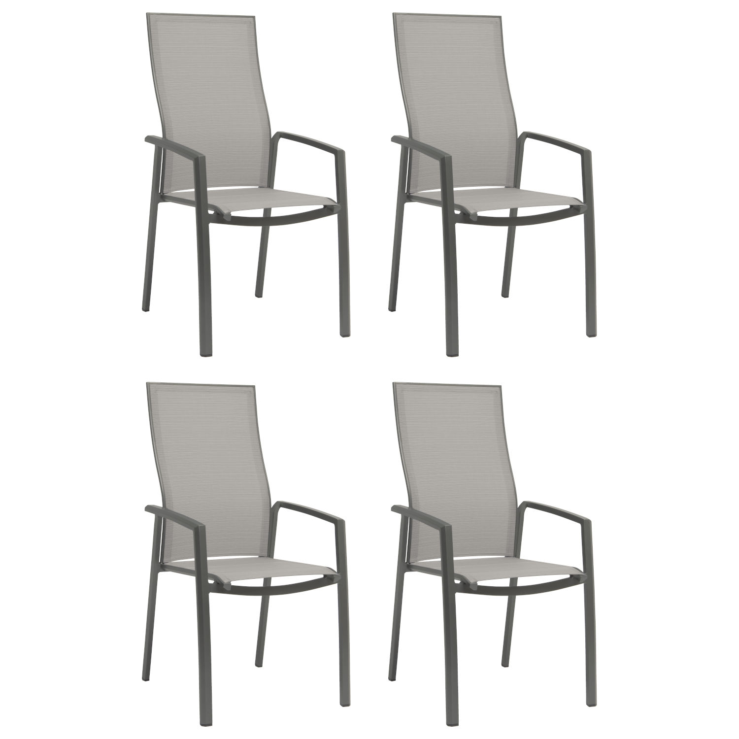 Stern 4er-Set Stapelsessel Kari Aluminium anthrazit/Textilen silber hohe Rückenlehne Gartenstuhl Stapelstuhl