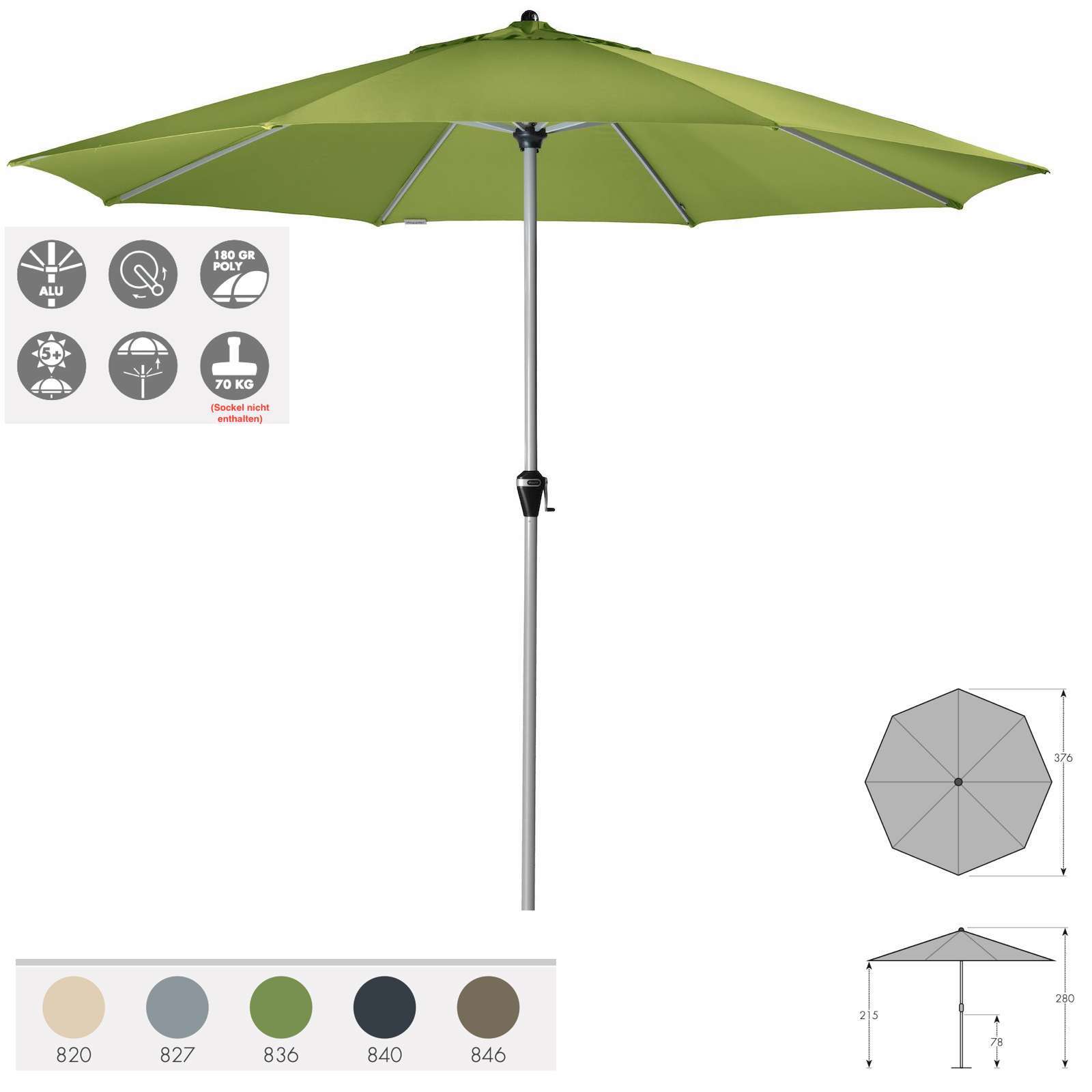 Doppler Active Kurbel 380 Sonnenschirm 5 Farben ø 380 cm Marktschirm Mittelmast 444438 Doppler Active Kurbel 380 Sonnenschirm 5 Farben ø 380 cm Marktschirm Mittelmast 444438