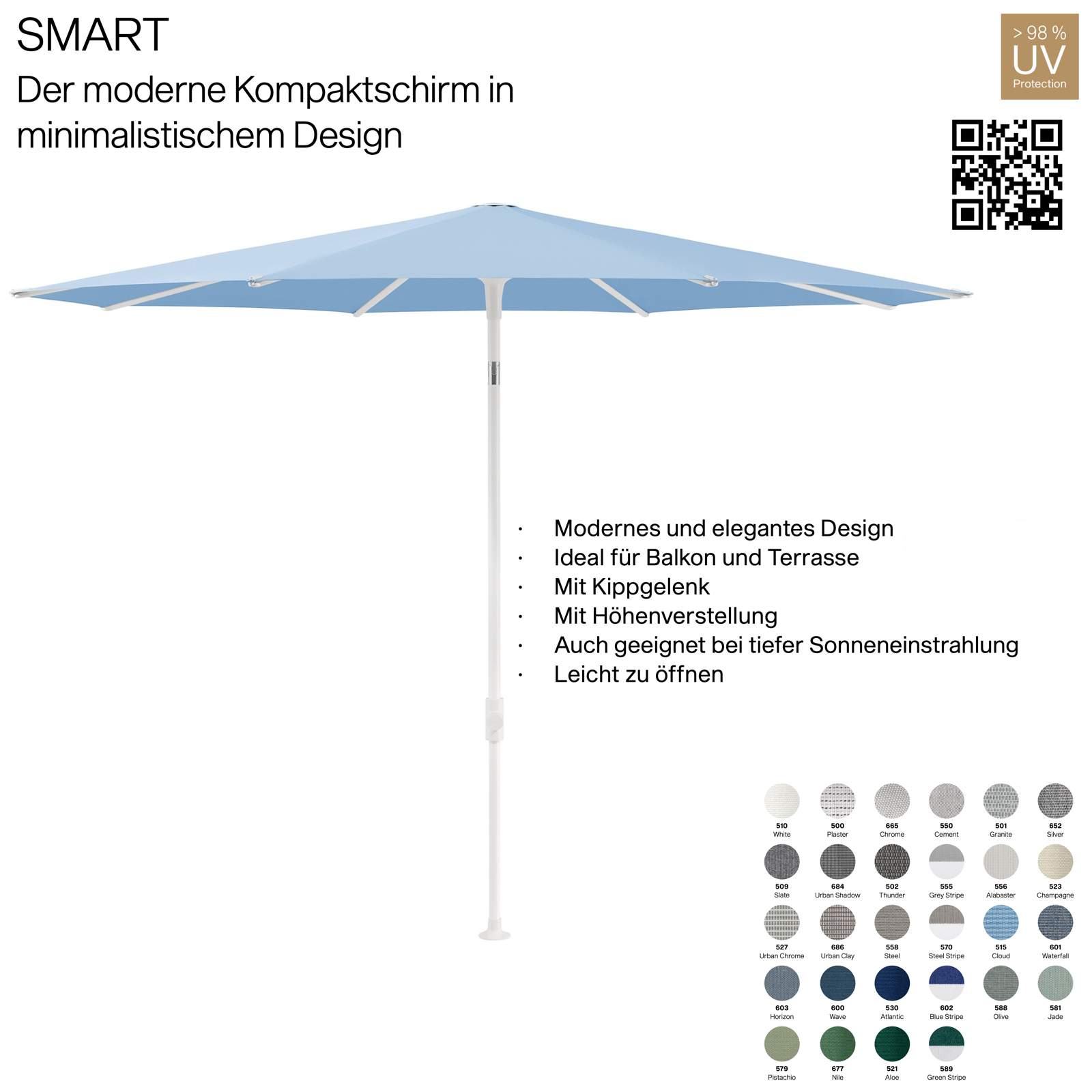GLATZ Sonnenschirm SMART ø 200 cm Gestell matt weiss Stoff 100 % Polyacryl verschiedene Farben GLATZ Sonnenschirm SMART ø 200 cm Gestell matt weiss Stoff 100 % Polyacryl verschiedene Farben