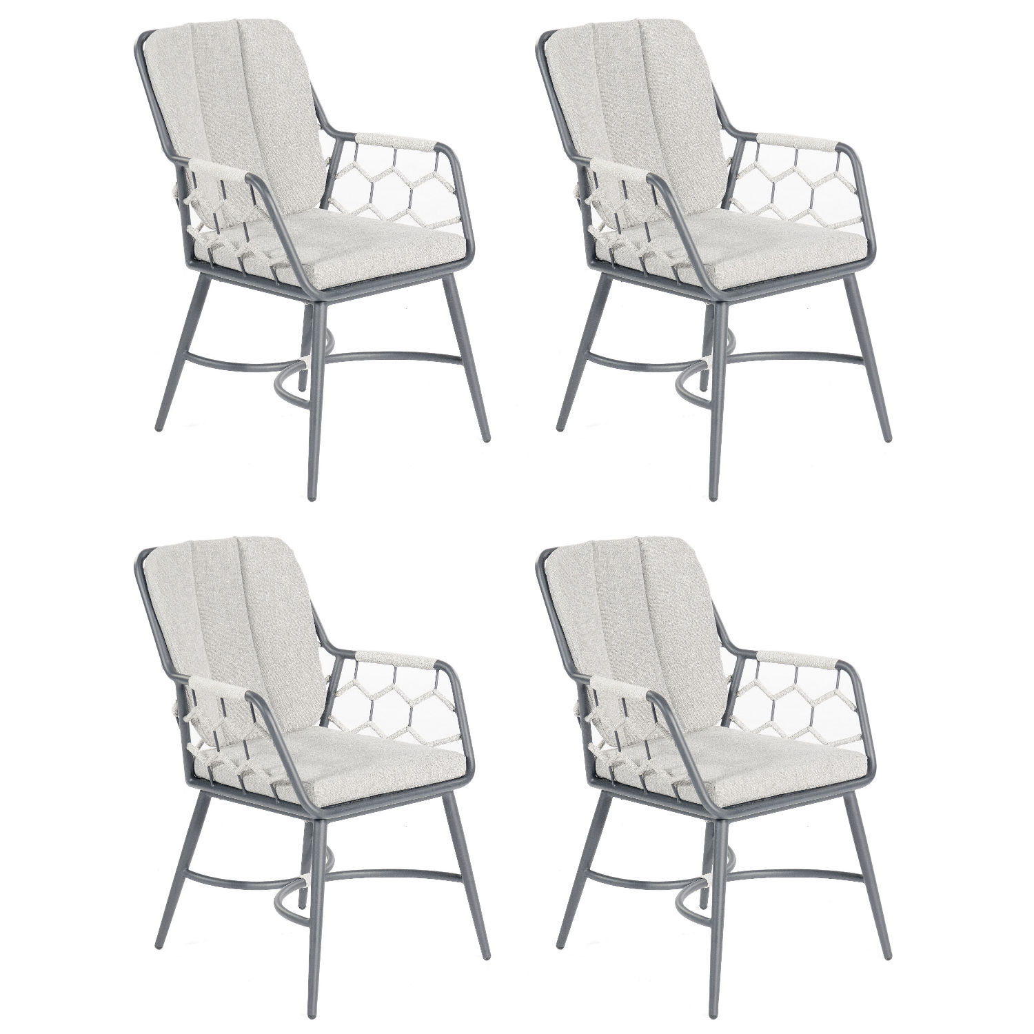 Sonnenpartner 4x Gartensessel Yale silbergrau Gartenstuhl Sessel Aluminium/Polyrope