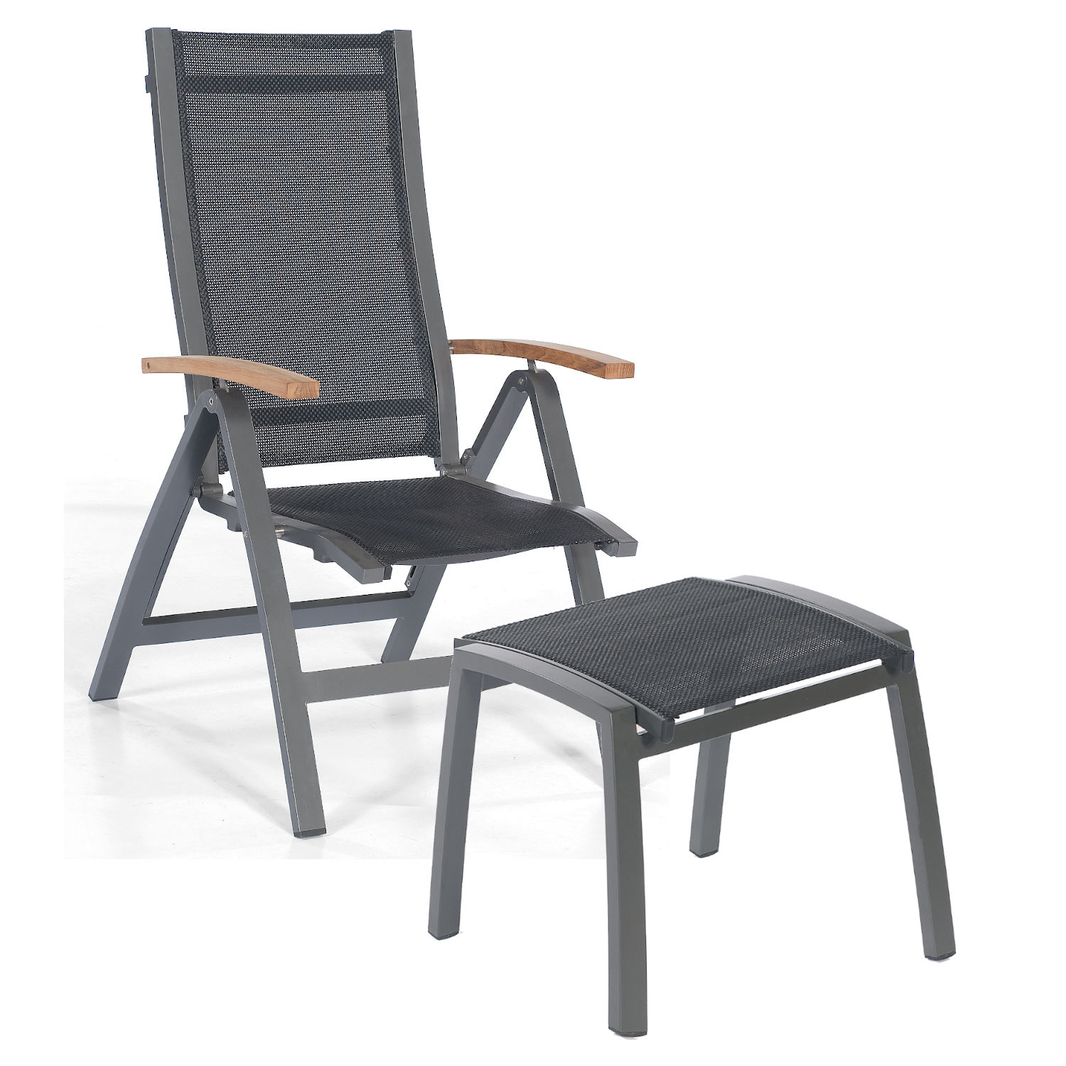 Sonnenpartner Florida Klappsessel mit Fußhocker anthrazit/Textilen schwarz