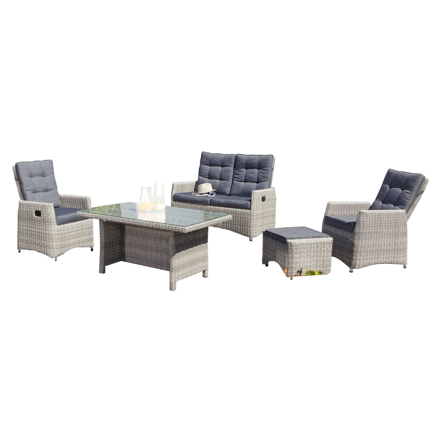 SunnySmart Roseville 5-teilige Loungegruppe Alu mit Kunststoffgeflecht grey-white