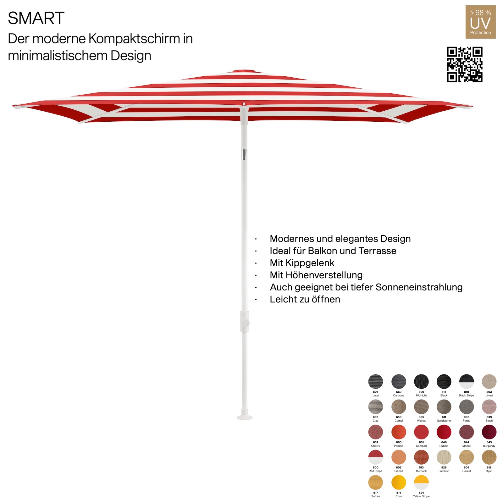 GLATZ Sonnenschirm SMART 240 x 240 cm Gestell matt weiss Stoff 100 % Polyacryl verschiedene Farben GLATZ Sonnenschirm SMART 240 x 240 cm Gestell matt weiss Stoff 100 % Polyacryl verschiedene Farben