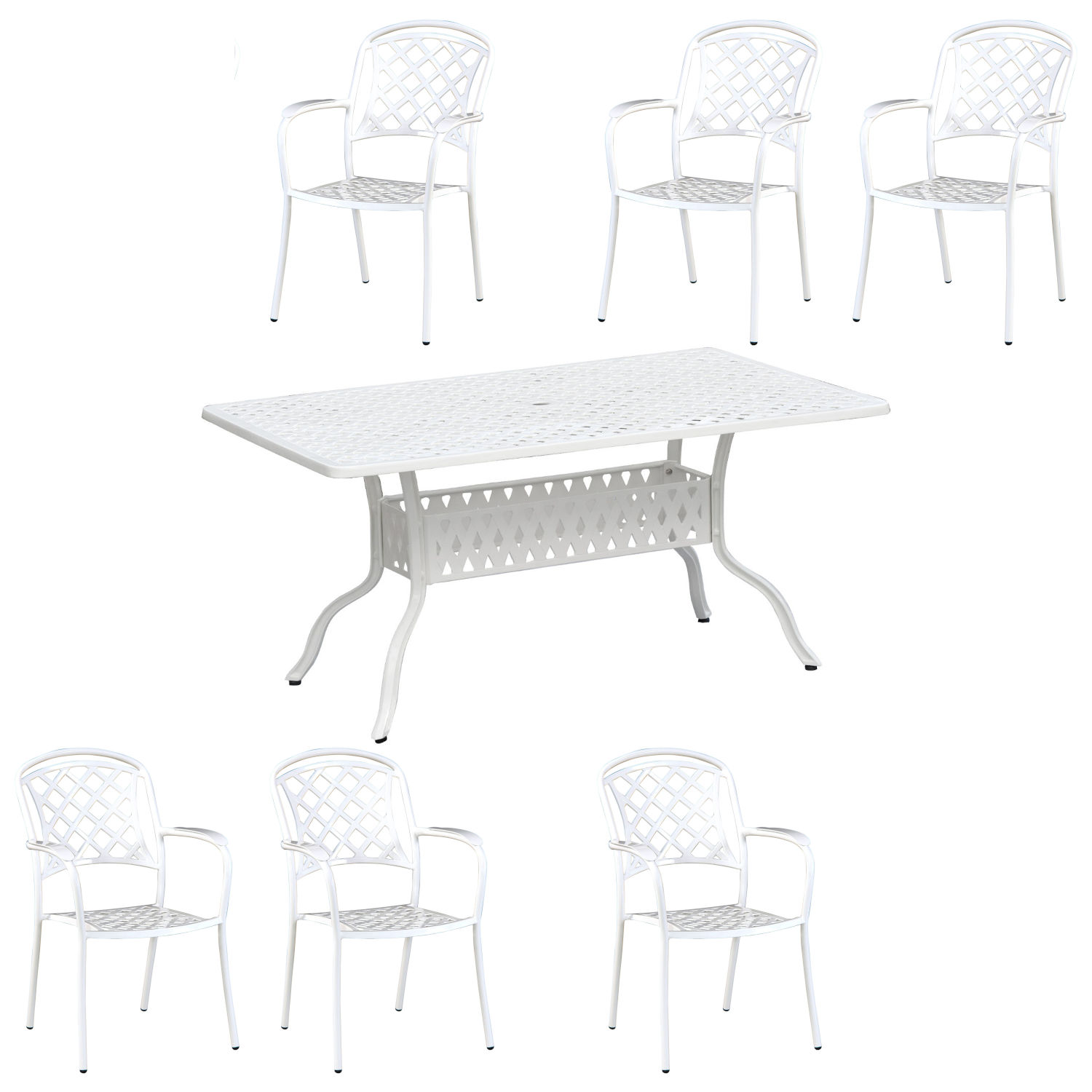 Inko 7-teilige Sitzgruppe Alu-Guss weiß Tisch 150x97x74 cm cm mit 6 Sesseln Inko 7-teilige Sitzgruppe Alu-Guss weiß Tisch 150x97x74 cm cm mit 6 Sesseln