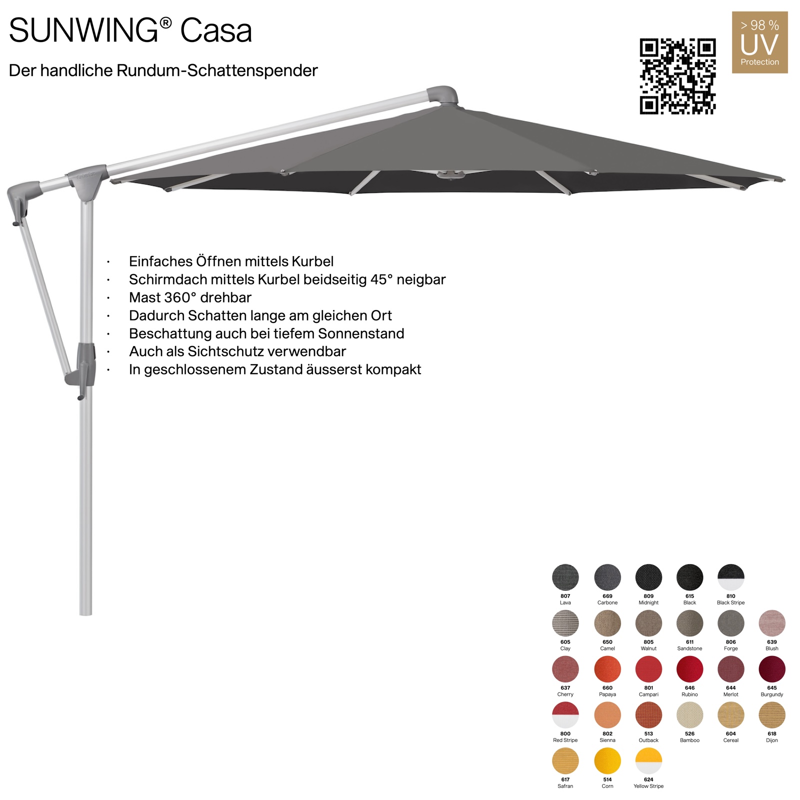 GLATZ Sonnenschirm SUNWING® CASA rund ø 330 cm Gestell natureloxiert in 26 Farbvarianten