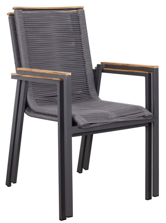 deVries 2x "MONTANA" Stapelsessel Gartenstuhl Teakholz anthrazit 55 x 66 x 87 cm