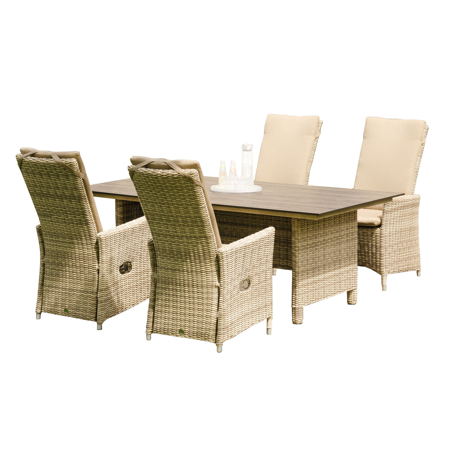 Sonnenpartner 5-teilige Sitzgruppe Solares & Base-Polyrattan 160x90 cm Polyrattan white-coral HPL Gartenstuhl