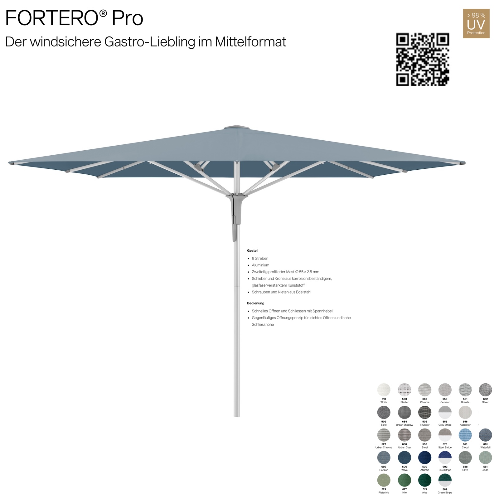 GLATZ Sonnenschirm FORTERO® Pro rechteckig 350 x 250 cm 100 % Polyacryl Mittelstock in 27 Farbvarianten