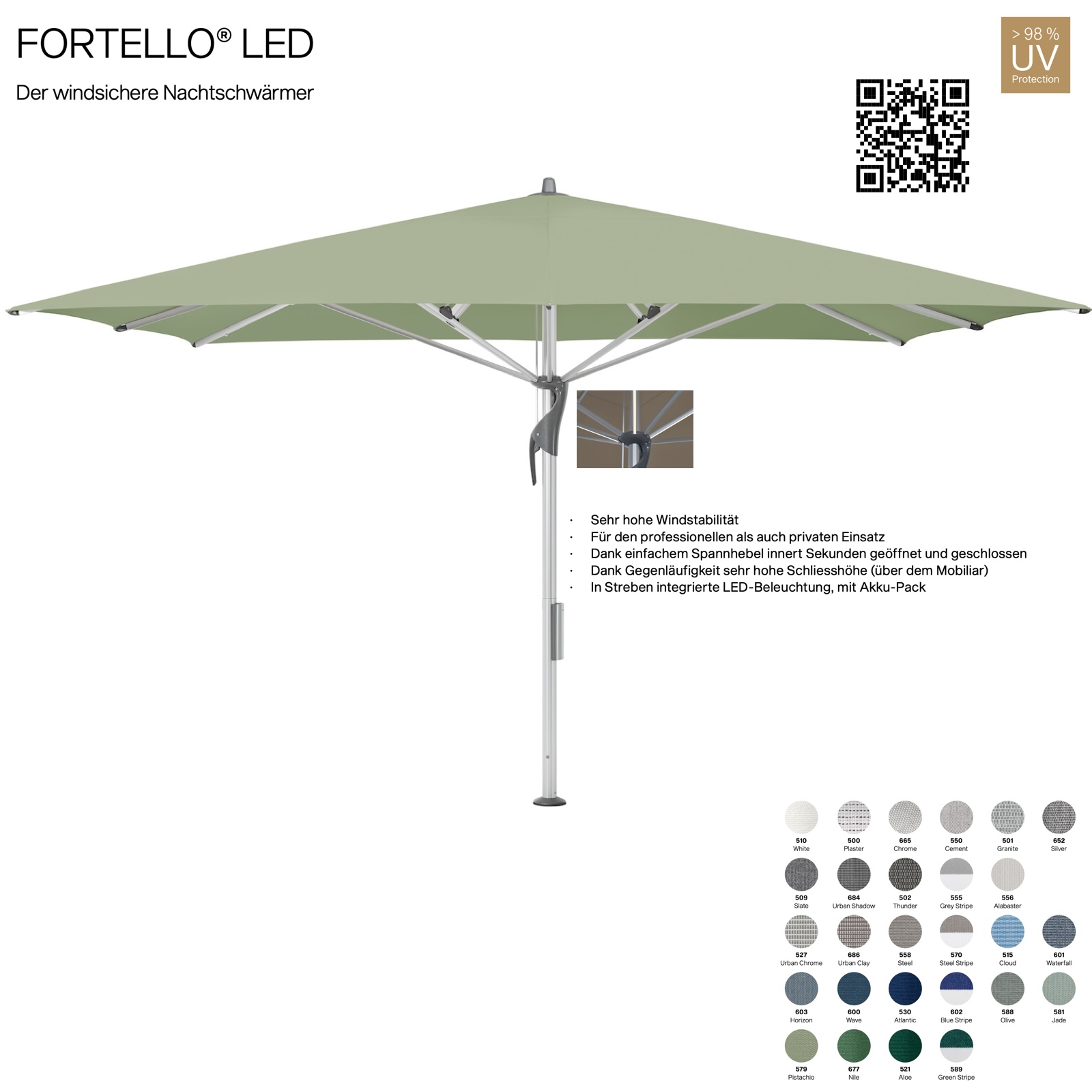 GLATZ Sonnenschirm FORTELLO® quadratisch 300 x 300 cm 100 % Polyacryl inkl. Akku-Pack in 27 Farben