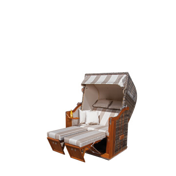 Sonnenpartner Strandkorb Classic Teak 2-Sitzer Halblieger Kunststoff Rundgeflecht in Cappuccino-Optik