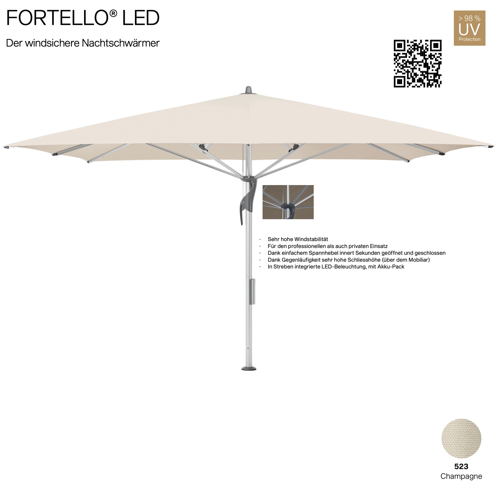 GLATZ Sonnenschirm FORTELLO® rechteckig 400 x 300 cm Farbe 523 Champagne 100 % Polyacryl inkl. Akku-Pack