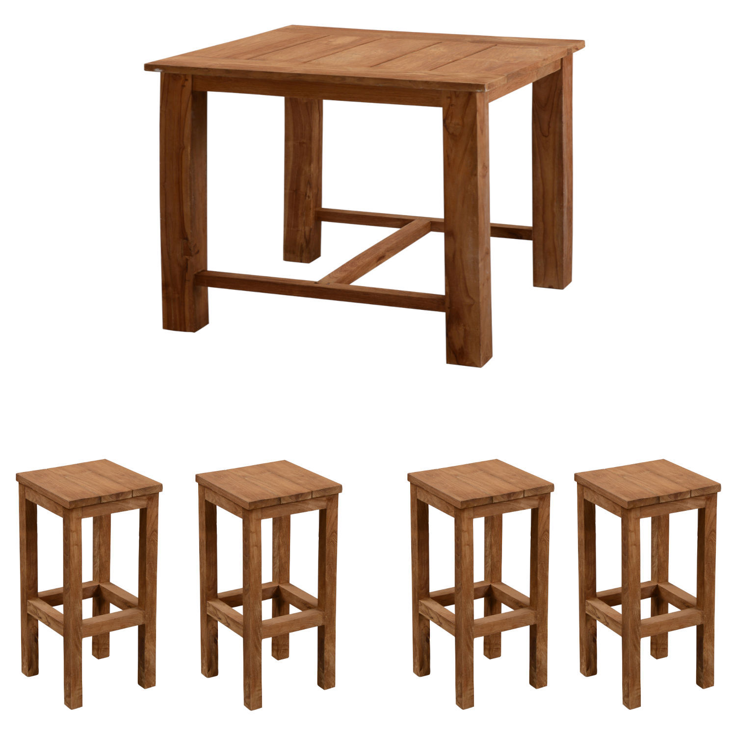 Inko 5-teilige Bar-Sitzgruppe Abacus recyceltes Teak 120x80x108 cm mit 4 Barhockern Inko 5-teilige Bar-Sitzgruppe Abacus recyceltes Teak 120x80x108 cm mit 4 Barhockern