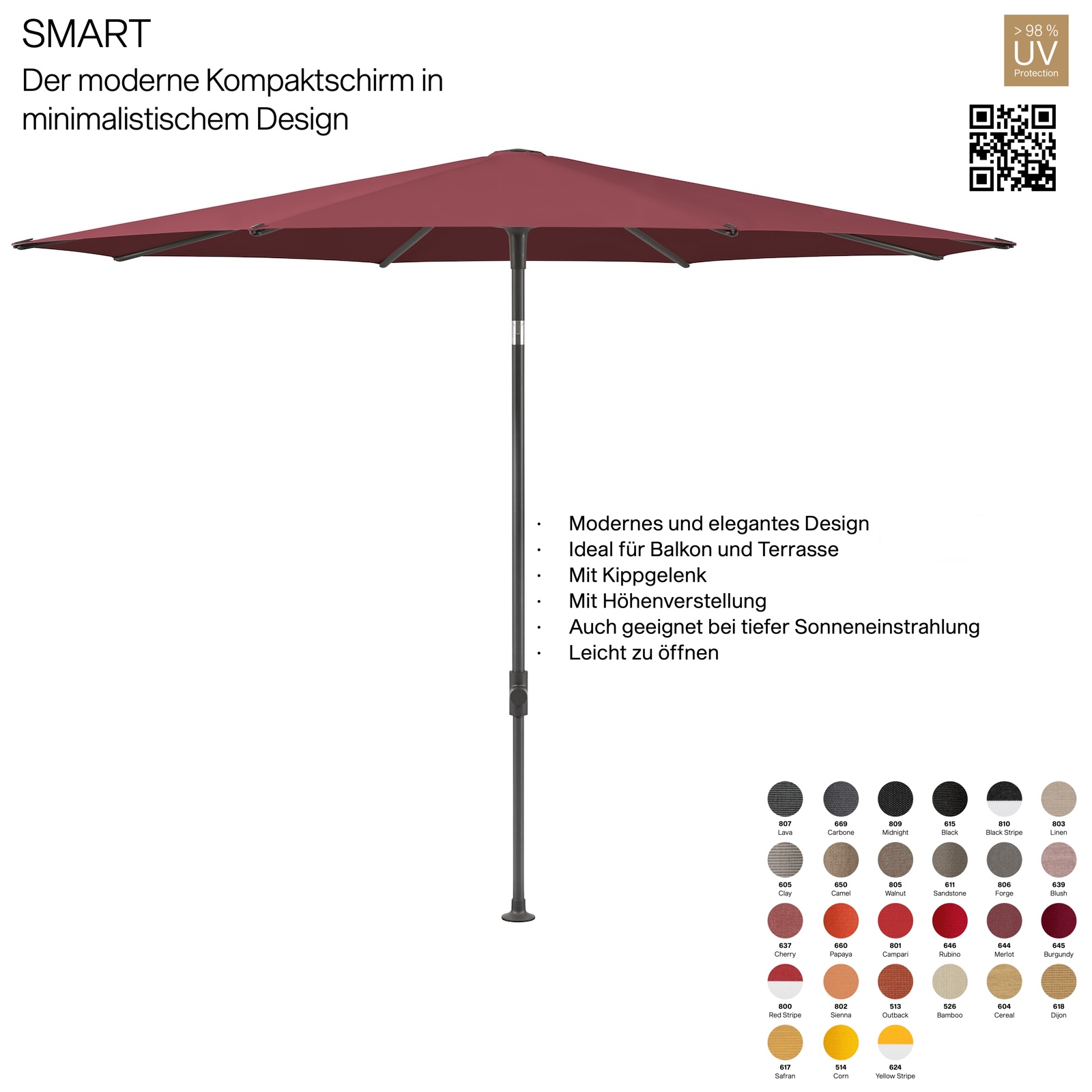 GLATZ Sonnenschirm SMART ø 200 cm Gestell anthrazit Stoff 100 % Polyacryl verschiedene Farben GLATZ Sonnenschirm SMART ø 200 cm Gestell anthrazit Stoff 100 % Polyacryl verschiedene Farben