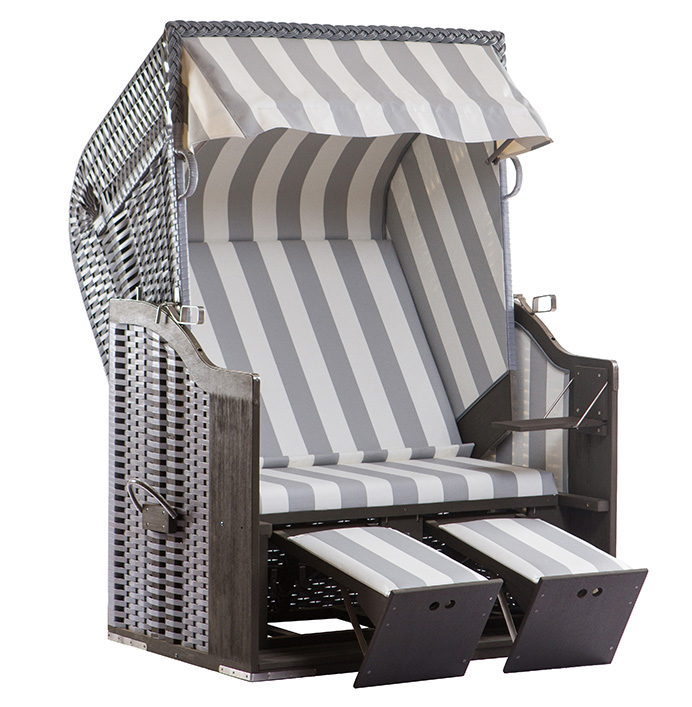 deVries Profi Ostsee POEL Strandkorb Gartenstrandkorb Des. 989 grau 124x87x159 cm