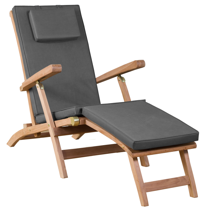 deVries WOODIE Deckchair  Liegestuhl aus Teakholz inkl. Polster grau 60x170x93cm