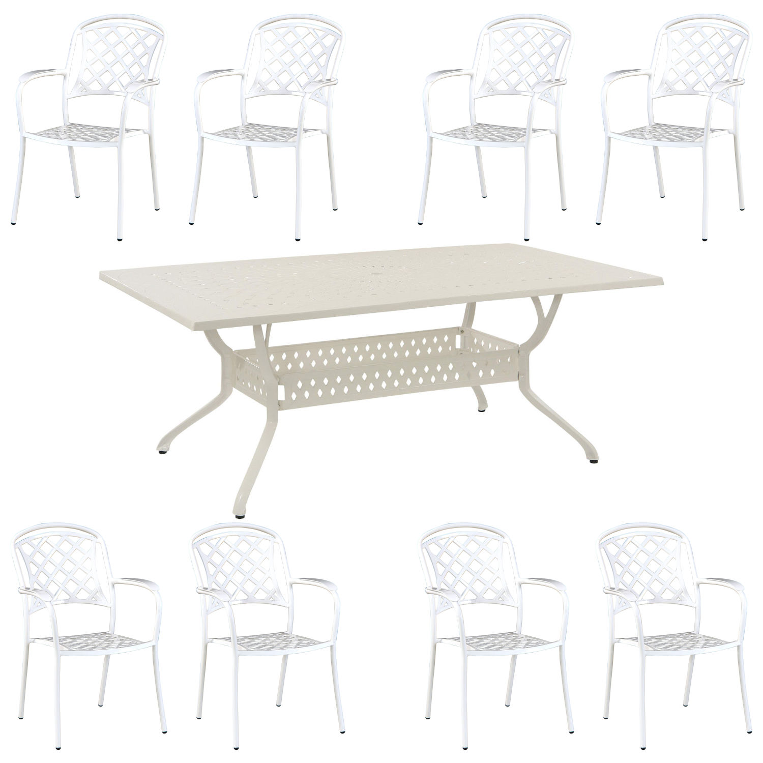 Inko 9-teilige Sitzgruppe Alu-Guss weiß Tisch 215x107x74 cm cm mit 8 Sesseln Inko 9-teilige Sitzgruppe Alu-Guss weiß Tisch 215x107x74 cm cm mit 8 Sesseln
