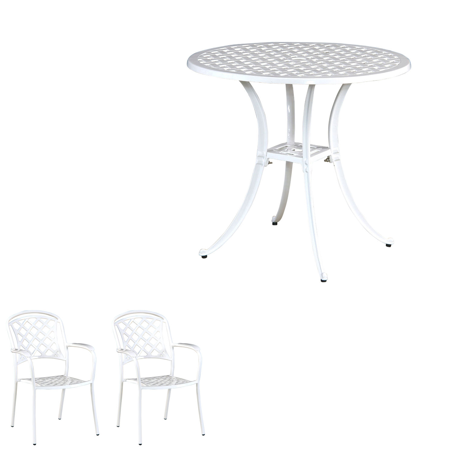 Inko 3-teilige Sitzgruppe Aluminium Guss weiß Tisch Ø 80 cm mit 2 Sesseln Inko 3-teilige Sitzgruppe Aluminium Guss weiß Tisch Ø 80 cm mit 2 Sesseln