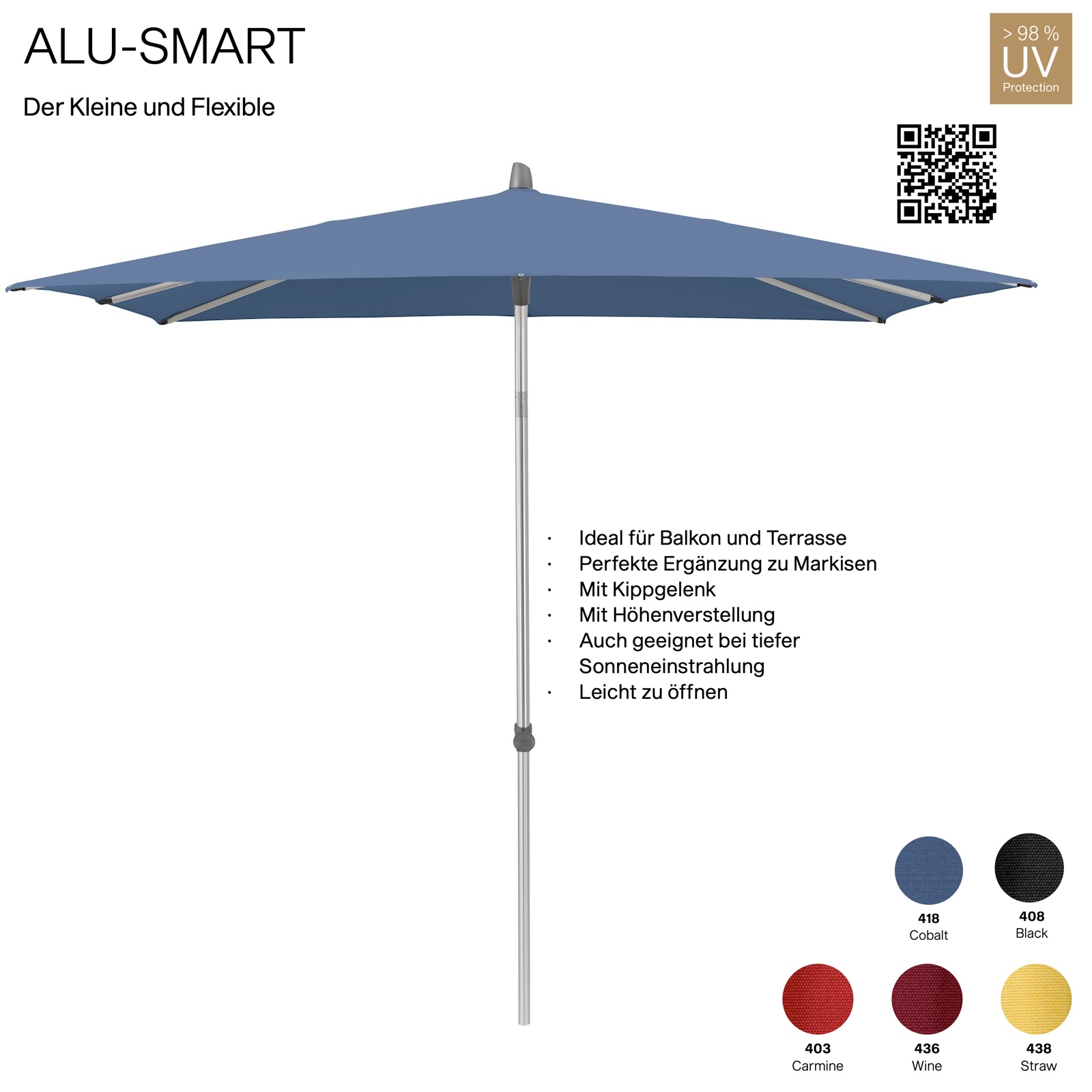 GLATZ Sonnenschirm ALU-SMART 250 x 200 cm Gestell natureloxiert in 5 Farben