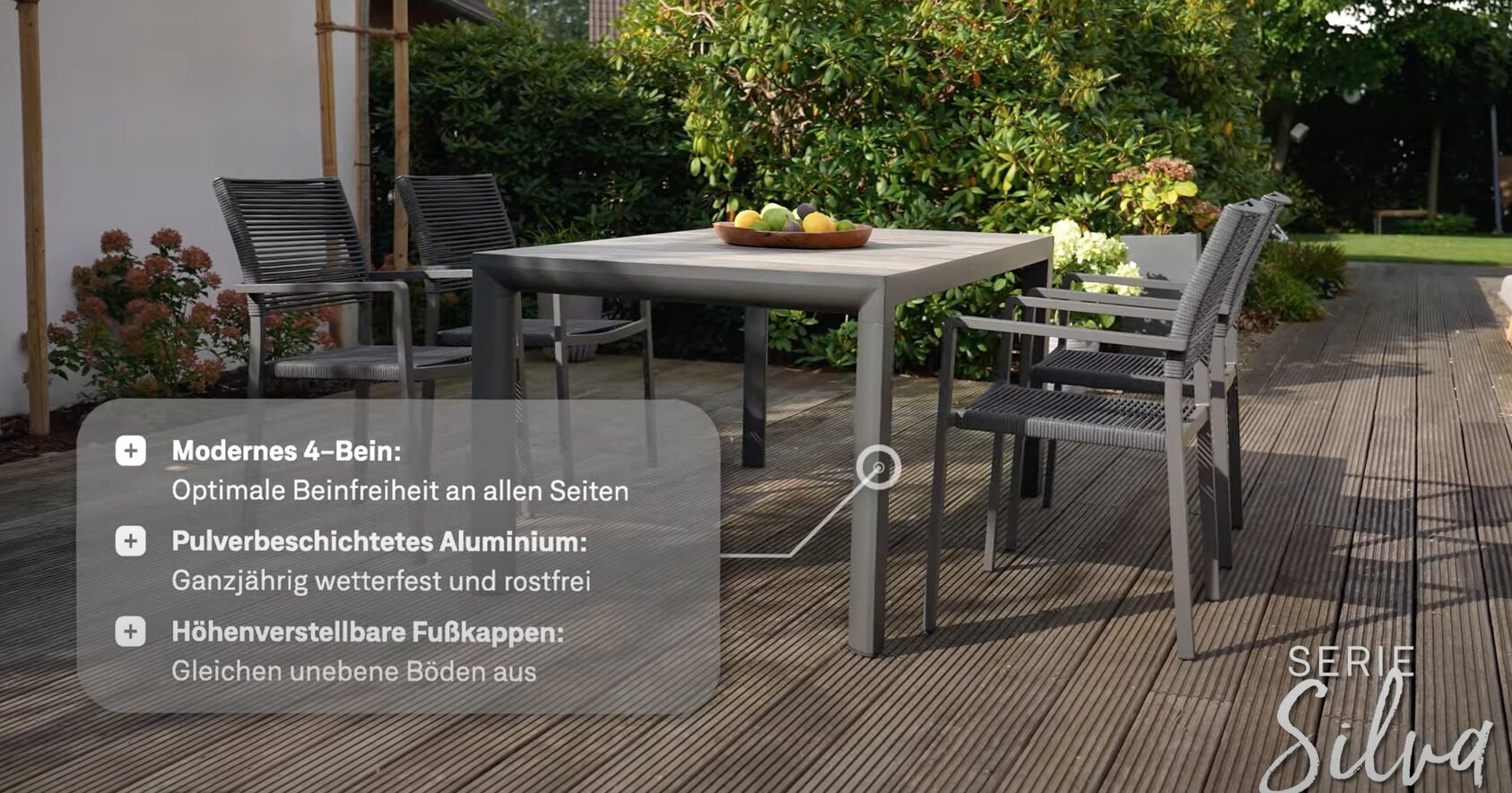 Siena Garden Silva Dining Tisch 160x90 cm – Aluminium (matt anthrazit) & Keramikplatte (wood grey)