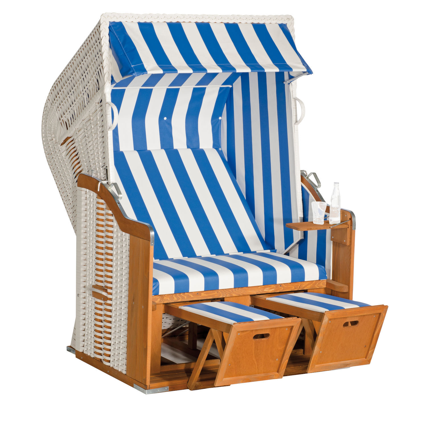 SunnySmart Rustikal Garten-Strandkorb 250 BASIC 2-Sitzer weiß/blau PVC-Stoff