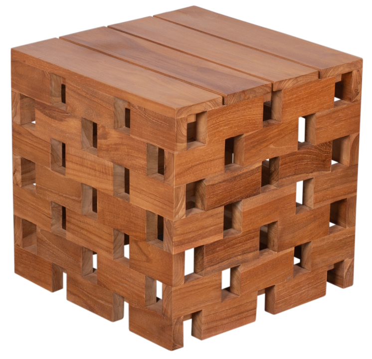 deVries Design-Beistelltisch/Hocker "CHESSBOARD" aus Teakholz 50 x 50 x 50 cm