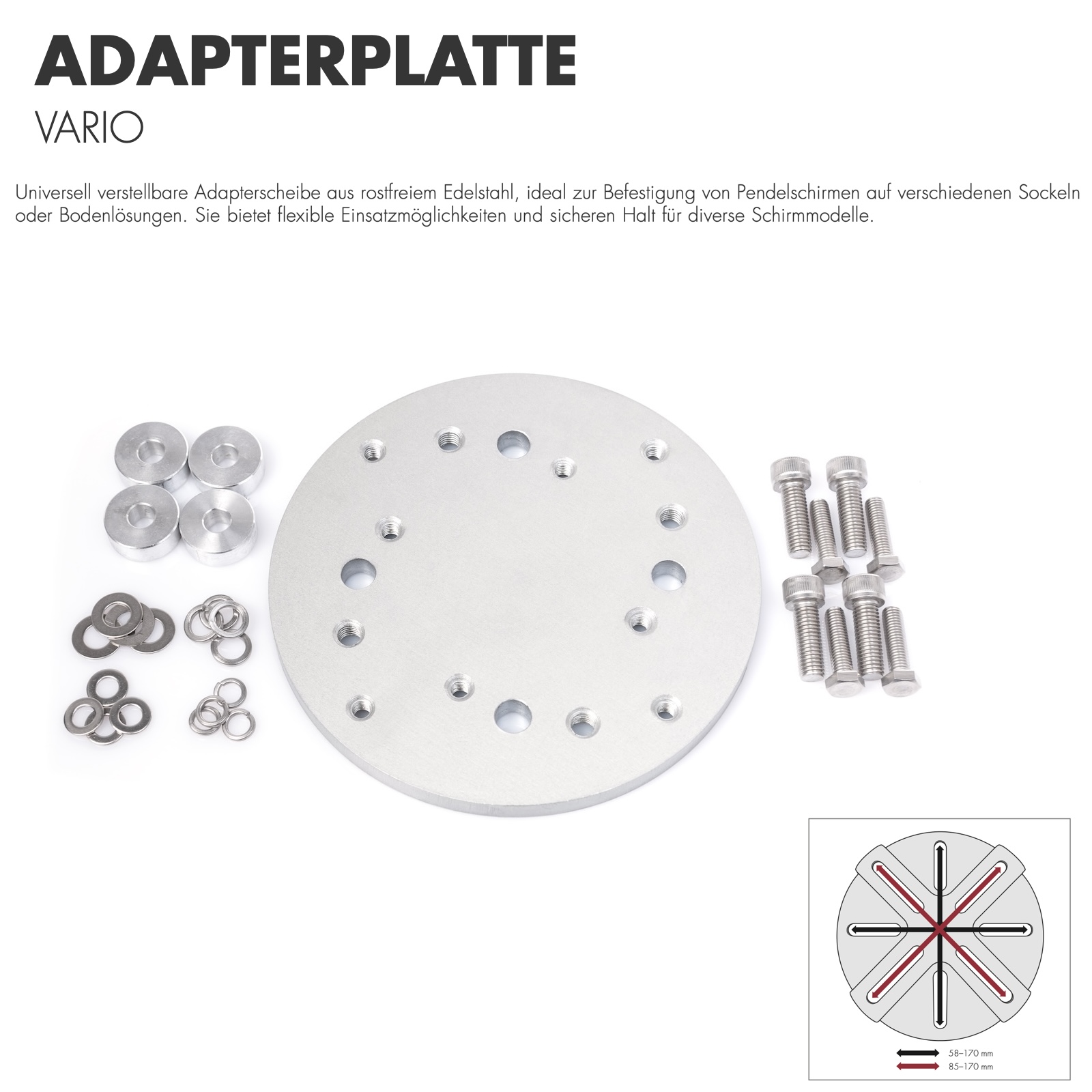 Doppler Adapterplatte Vario für Pendelschirme 85999A60-170 Doppler Adapterplatte Vario für Pendelschirme 85999A60-170