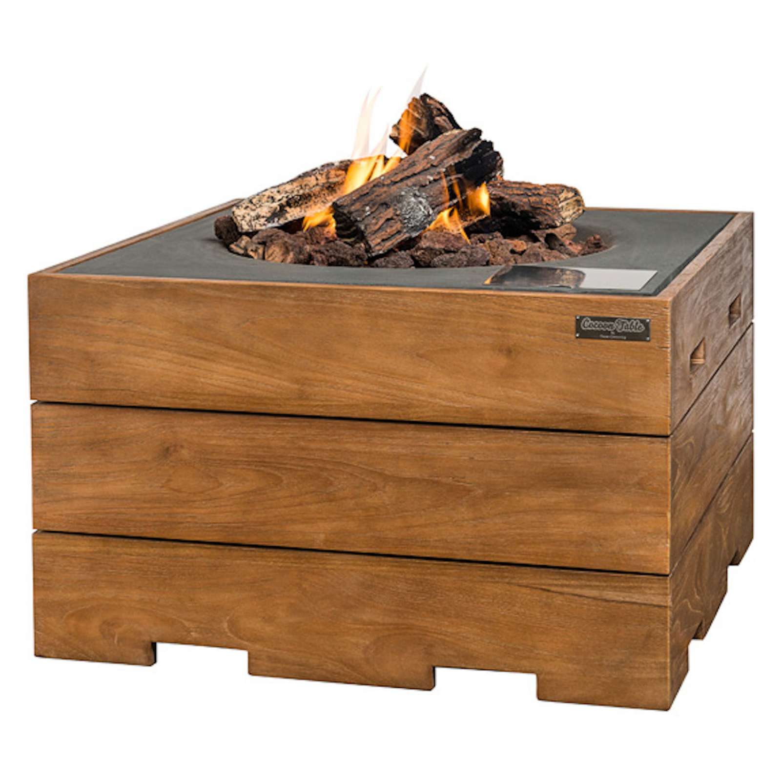 Happy Cocooning Mania Teakwood Feuertisch Quadratisch Schwarz Inkl. 5kg Feuersteine