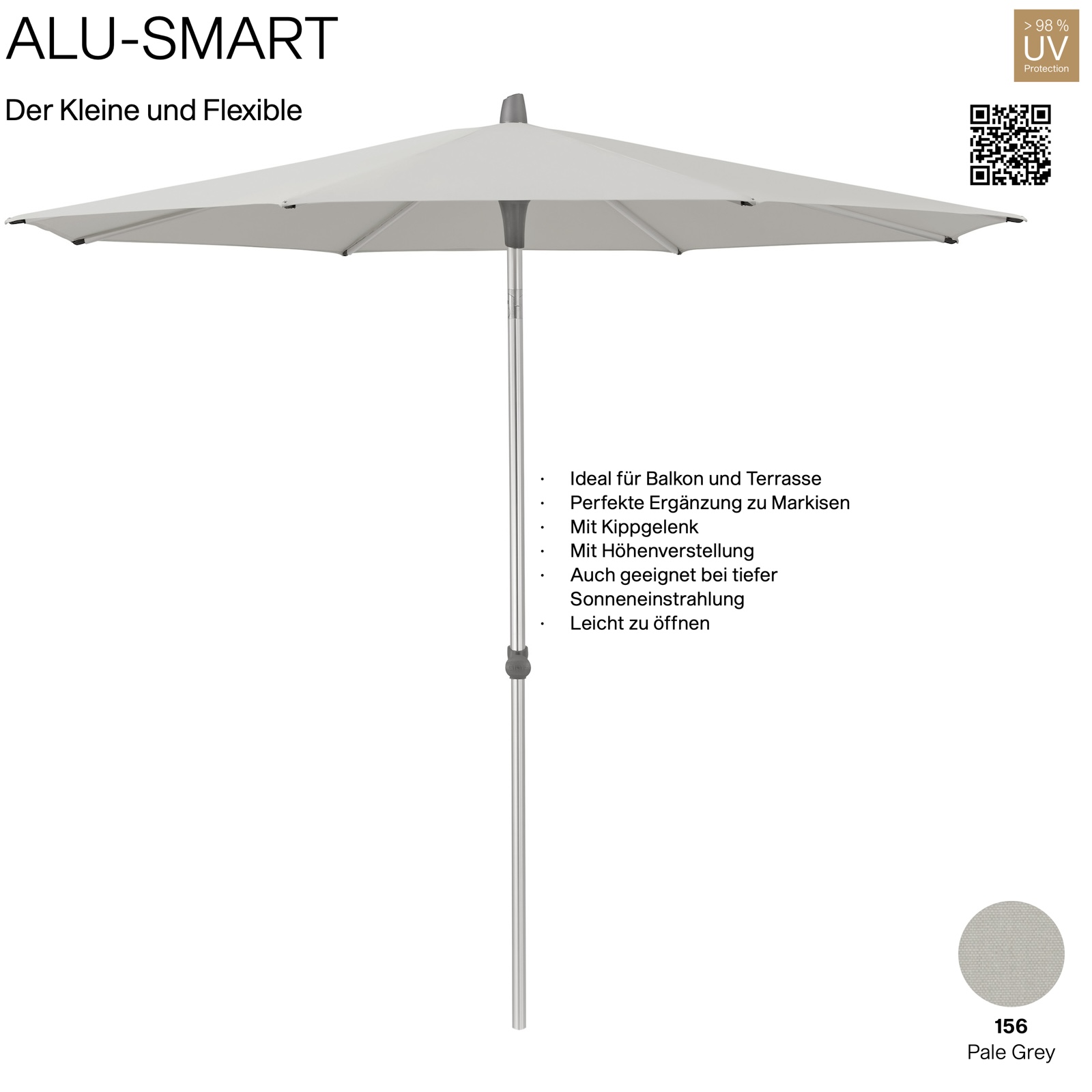 GLATZ Sonnenschirm ALU-SMART rund ø 300 cm Gestell natureloxiert Farbe 156 Pale Grey Mittelstock