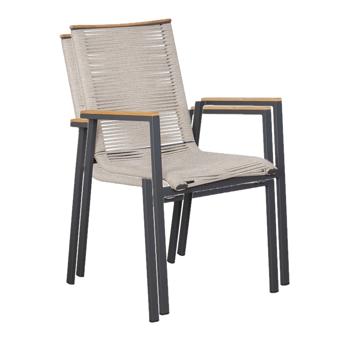 deVries 2x MONTANA Stapelsessel Gartenstuhl Aluminium/Teak anthrazit/ivory 55 x 66 x 87 cm