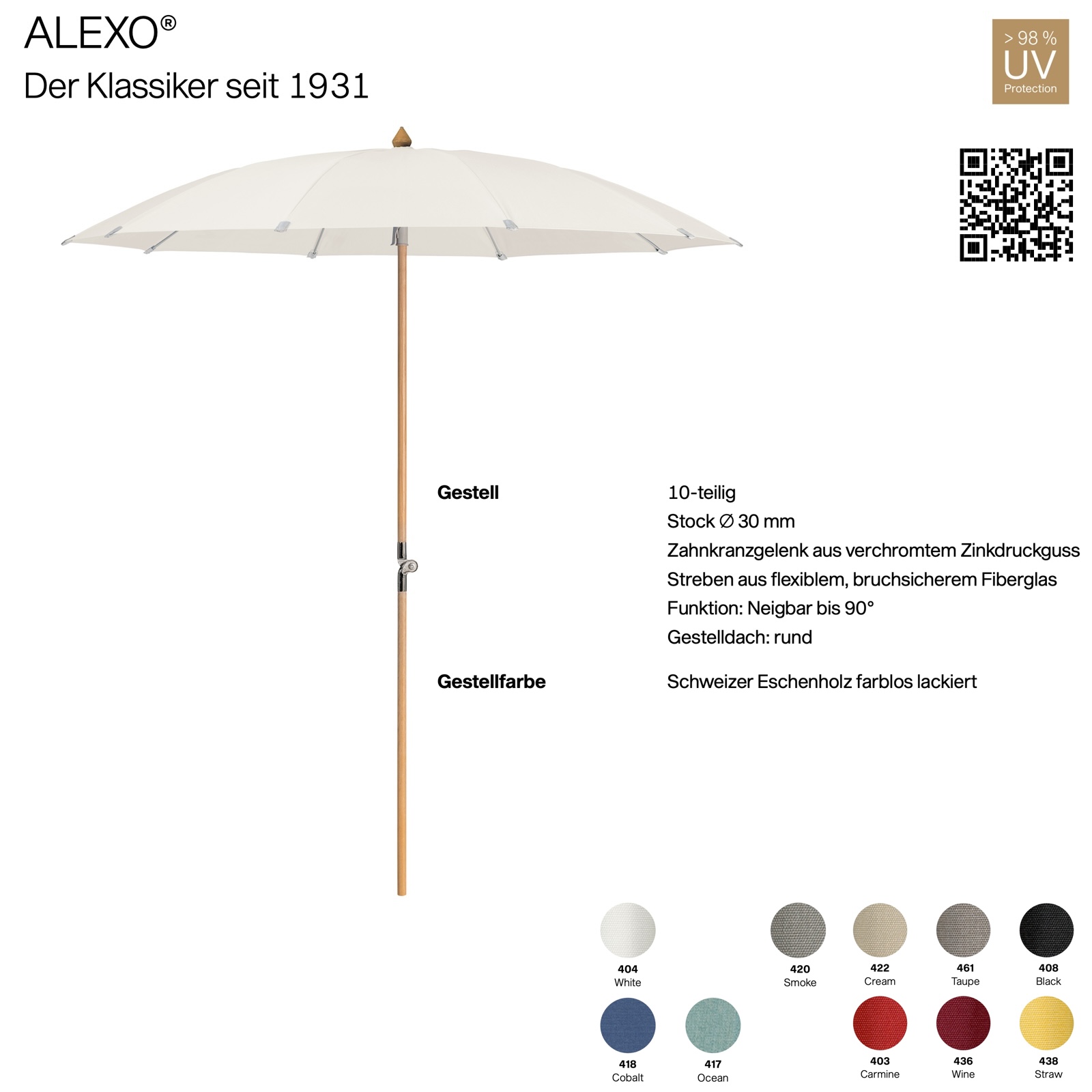 GLATZ Sonnenschirm ALEXO® rund 200 cm Mittelmastschirm 10 Farbvarianten