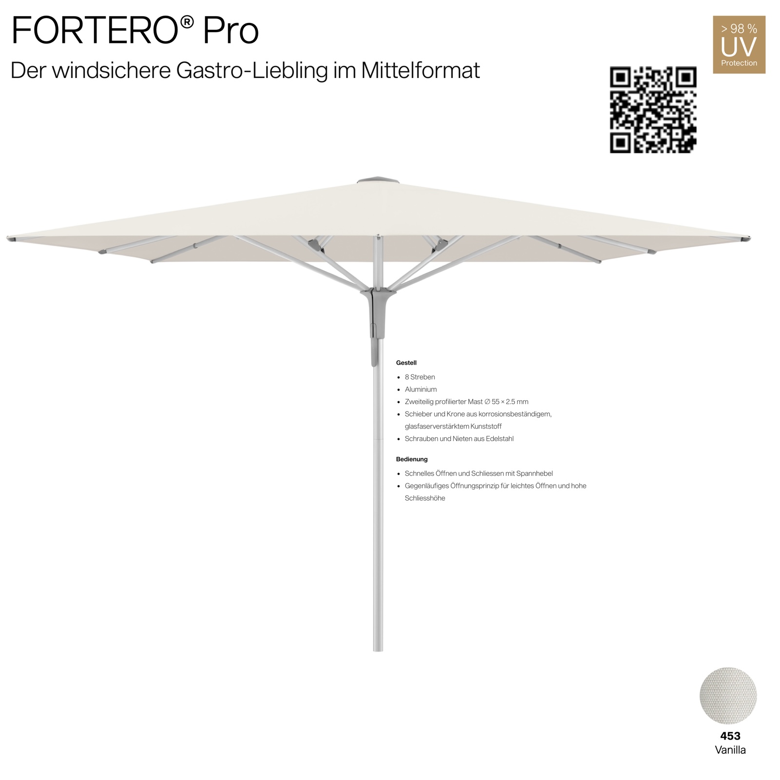 GLATZ Sonnenschirm FORTERO® Pro quadratisch 300 x 300 cm Farbe 453 Vanilla Mittelmastschirm