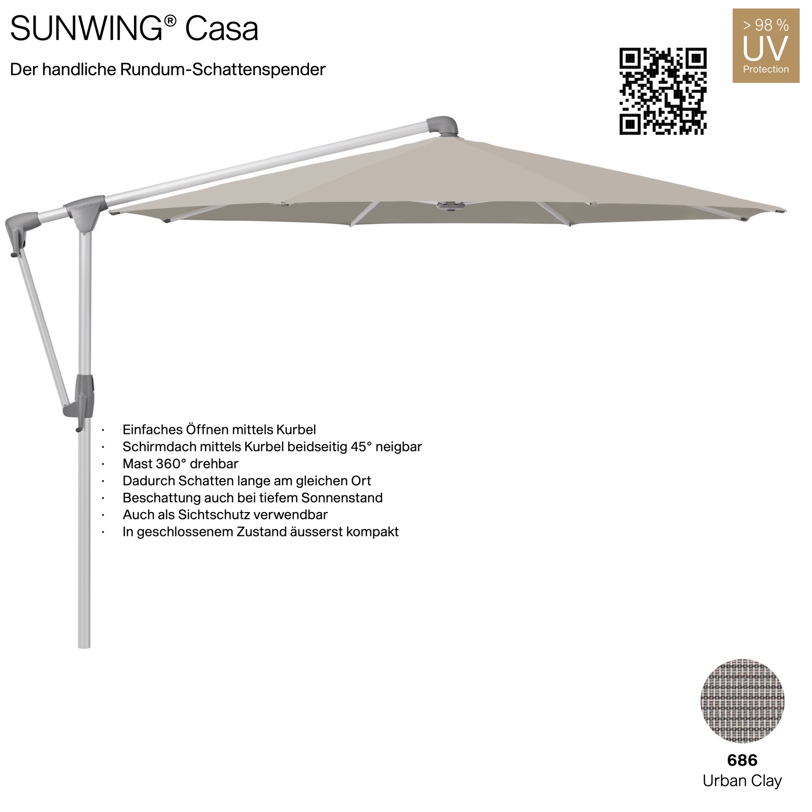 GLATZ Sonnenschirm SUNWING® CASA rund ø 330 cm Gestell natureloxiert Farbe 686 Urban Clay