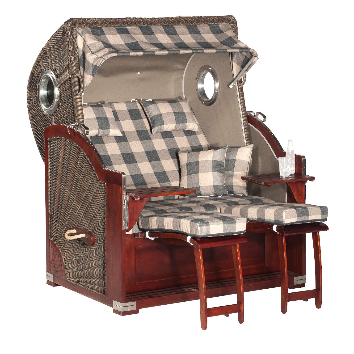 SunnySmart Garten-Strandkorb Rustikal 500 PLUS COMFORT 3/4-Liegemodell 2-Sitzer XL cappuccino/taupe/anthrazit