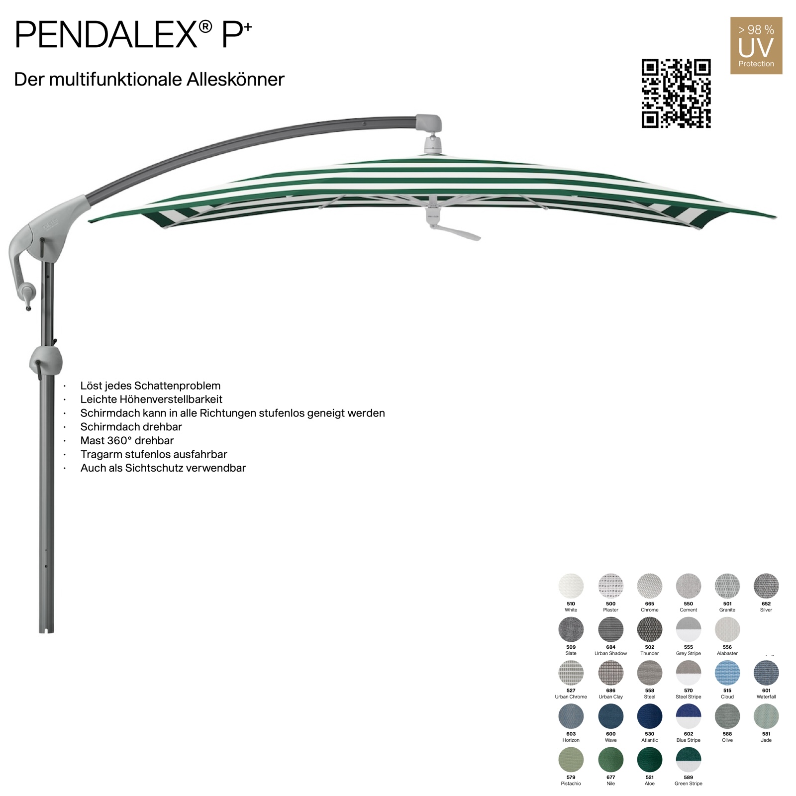 GLATZ Sonnenschirm PENDALEX® P+ rechteckig 285 x 230 cm Stoffklasse 5 in 27 Farben wählbar Seitenmast