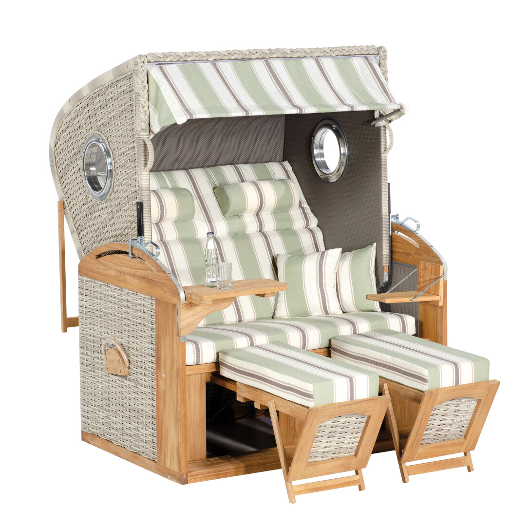 Sonnenpartner Rustikal 305 Z Comfort XL 2-Sitzer Strandkorb Liegemodell white-coral