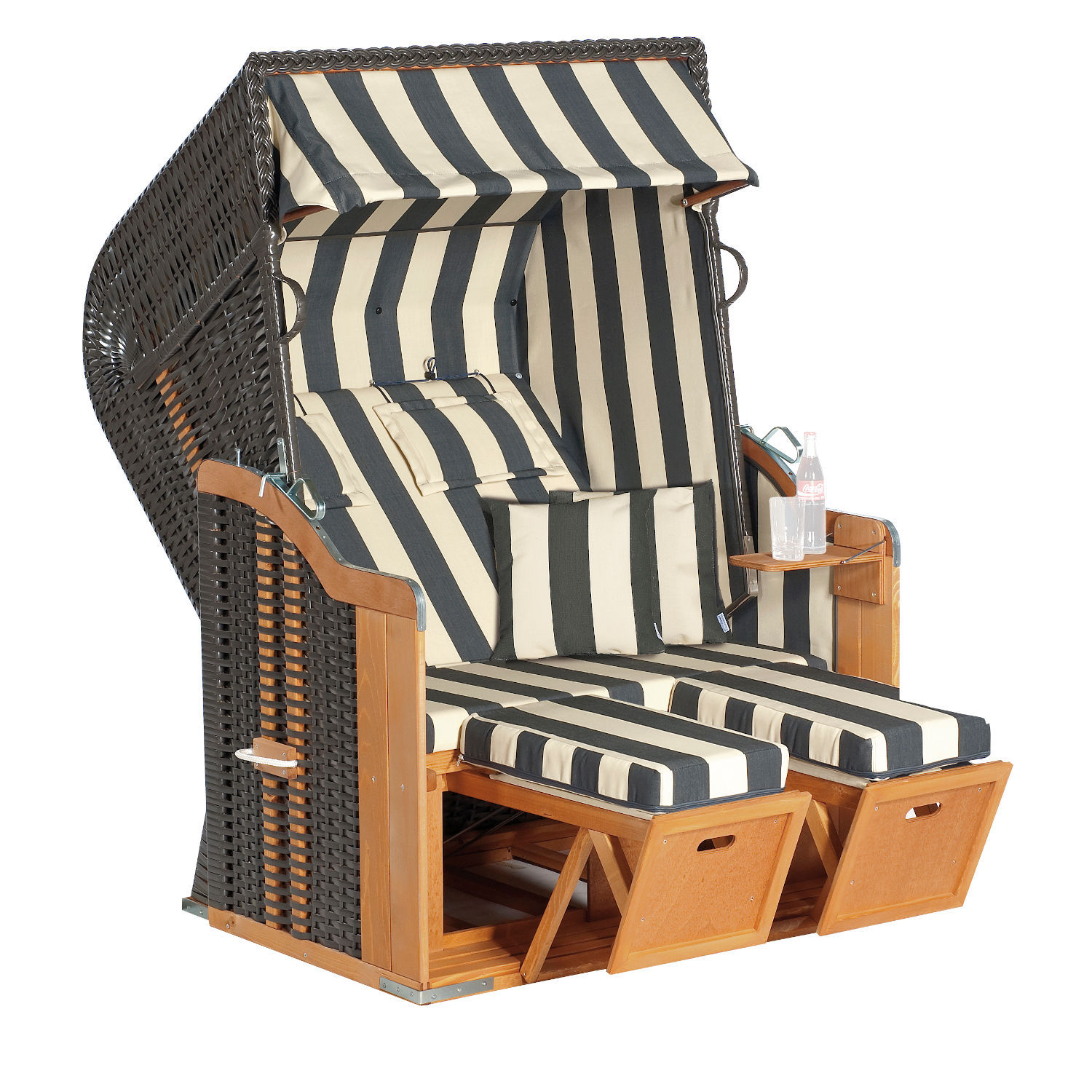 SunnySmart Rustikal Garten-Strandkorb 250 PLUS 2-Sitzer anthrazit/beige mit Kissen