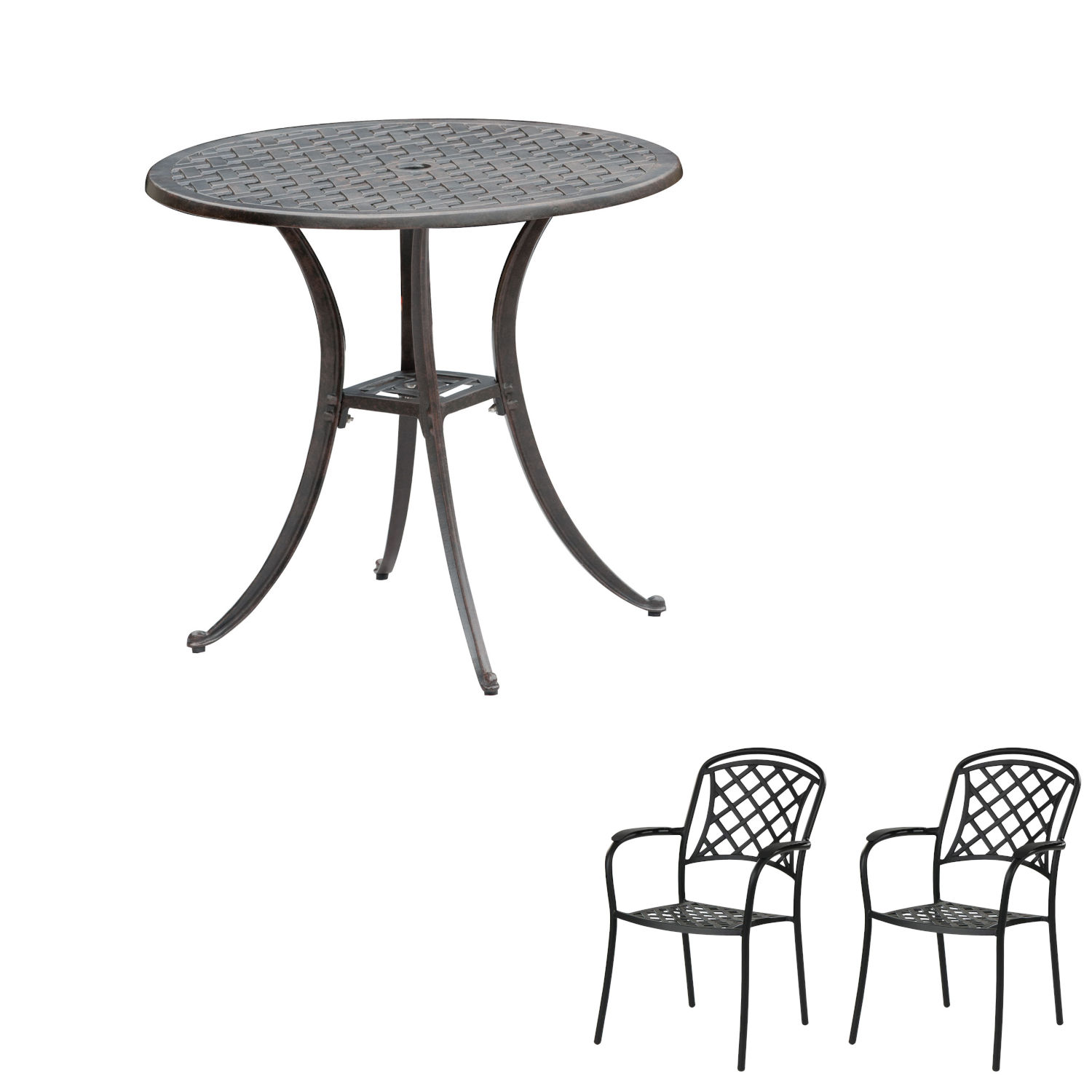 Inko 3-teilige Sitzgruppe Aluminium Guss bronze Tisch Ø 80 cm mit 2 Sesseln Inko 3-teilige Sitzgruppe Aluminium Guss bronze Tisch Ø 80 cm mit 2 Sesseln